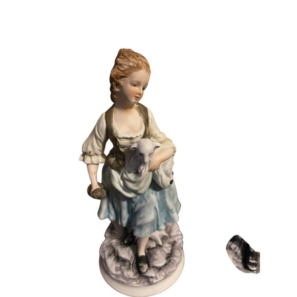 Ethan Allen Porcelain Figurine Set Shepherd & Shepherdess With Lambs Japan - Picture 9 of 12